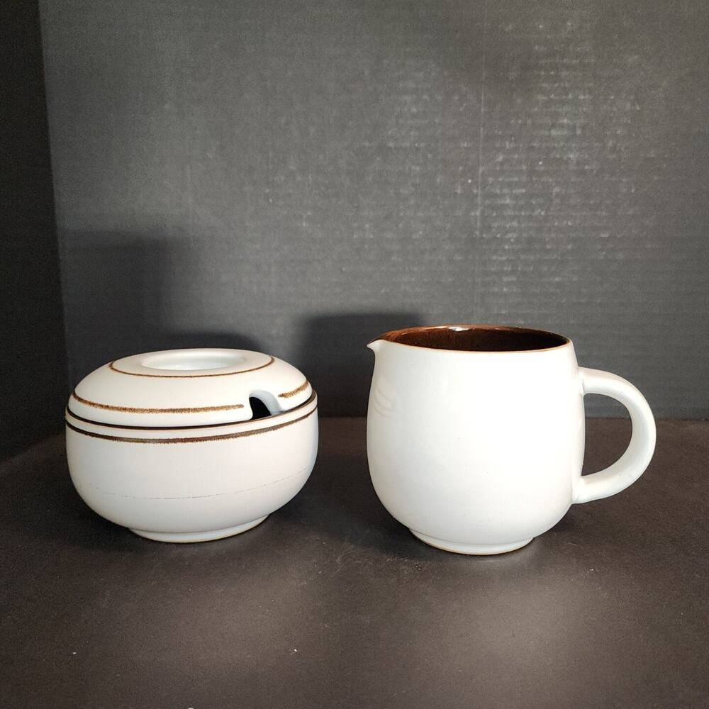 Vtg Denby China VANILLA Pattern Cream and Sugar Set Stoneware
